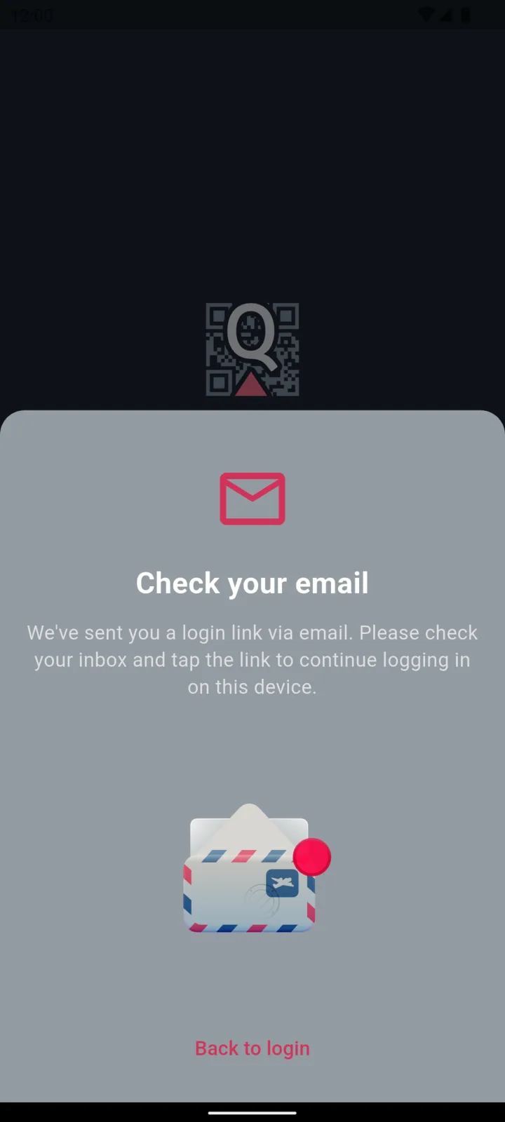 App waiting for the email login link to be tapped