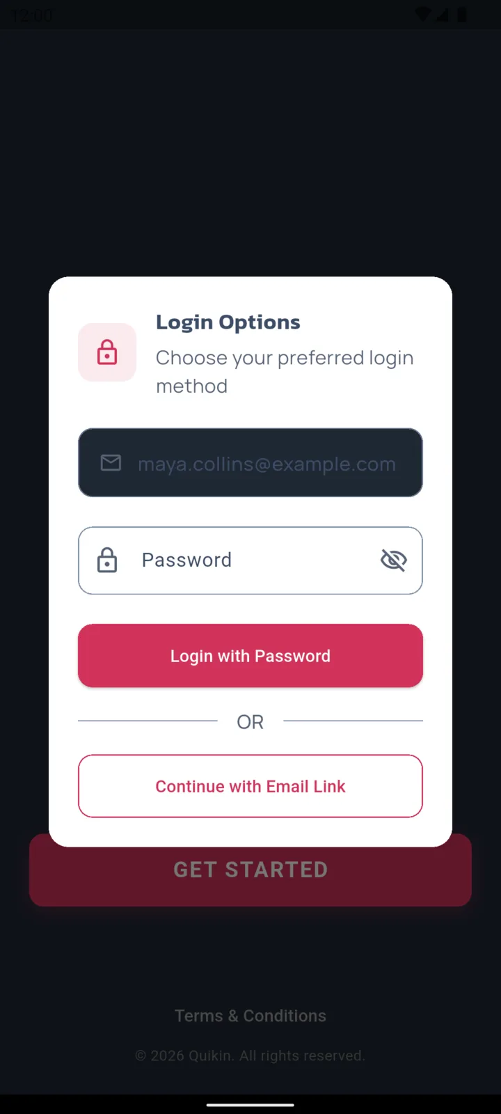 Login Options with a password field and Login with Password