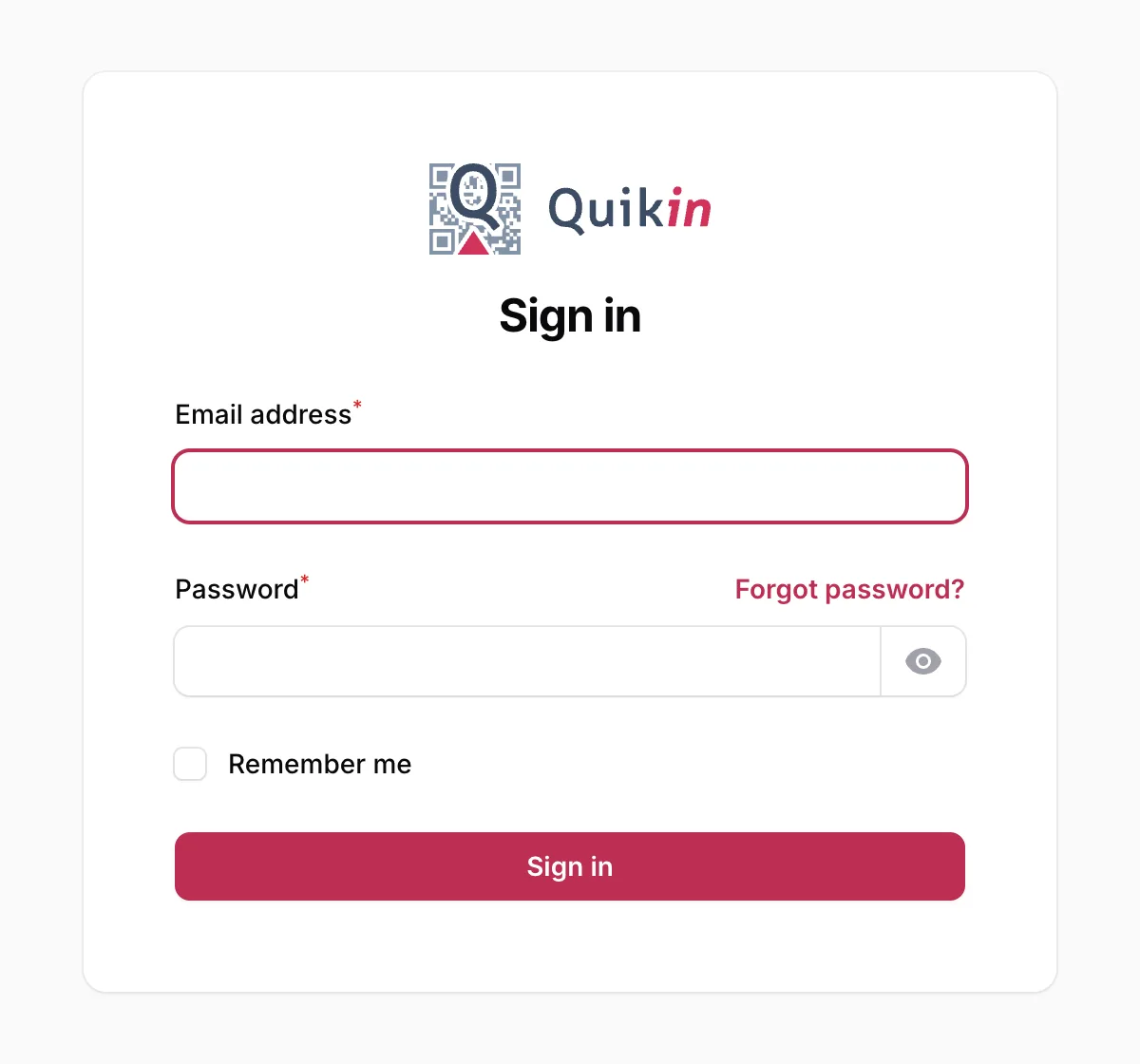 Business panel sign in page